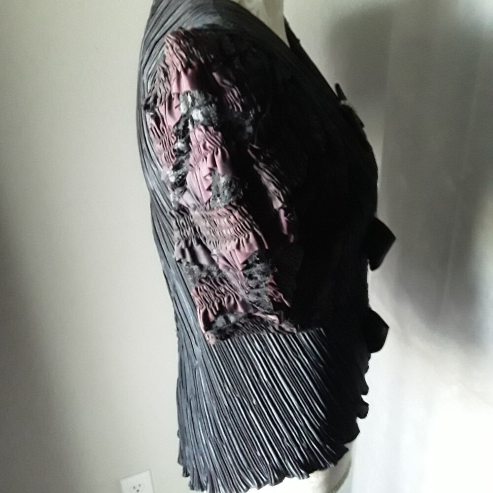 Vintage Karen Lawrence by Matthew lovely crinkle blk and purple puffy top size 8 - Picture 13 of 13